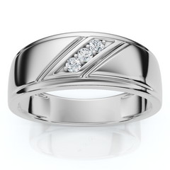 1/16Ct TW Three Stone Men's Brushed Diamond Lab Grown Wedding Ring in 14k Gold