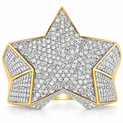 2Ct Real Diamond Men's Yellow Gold Star Ring 7 Grams Hip Hop