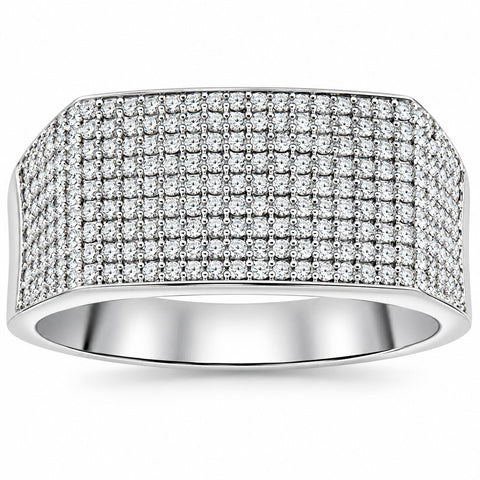 1Ct Diamond Men's White Gold Pave Wedding Ring Anniversary Band
