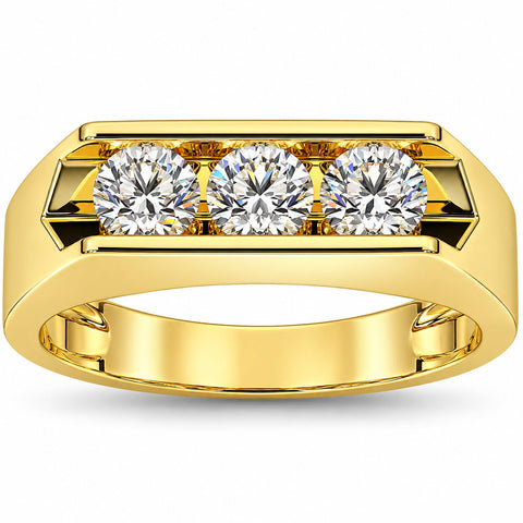 3/4 Ct Diamond Three Stone Mens Wedding 3 Round Jewelry Ring 10k Yellow Gold