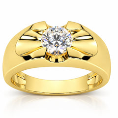 1/2ct Solitaire Diamond Mens Wedding Ring 14k Yellow Gold High Polished Round