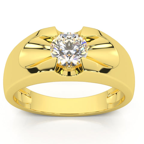 1/2ct Solitaire Diamond Mens Wedding Ring 14k Yellow Gold High Polished Round