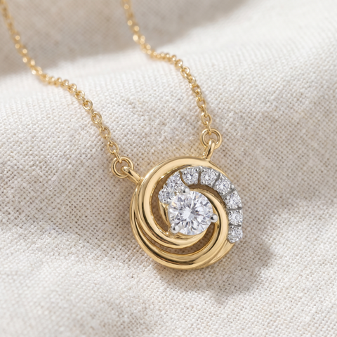 G/VS .25Ct TW Round Diamond Circle Halo Pendant Yellow Gold Lab Grown Necklace