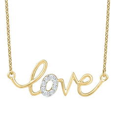 G/VS .12Ct Diamond Love Pendant Scrip Yellow Gold Lab Grown Women's 18" Necklace