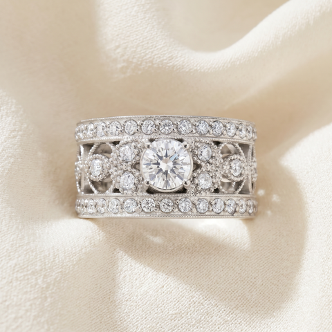 1 5/8 Carat Vintage Diamond Engagement Ring 10K White Gold – Bliss Diamond