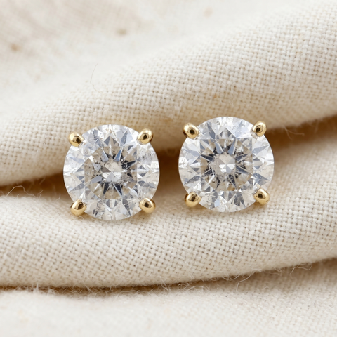 2 1/2 ct Round Diamond Studs in 14k Yellow Gold Screw Back Clarity Enhanced