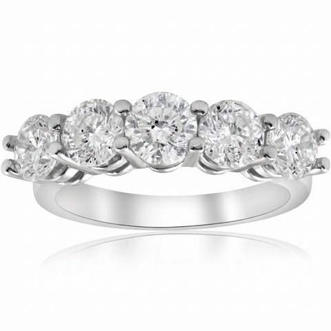 3 CT Round Diamond Five Stone Wedding Anniversary Engagement Ring 14K White Gold
