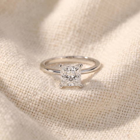 1ct Solitaire Princess Cut Diamond Engagement Ring 14K White Gold