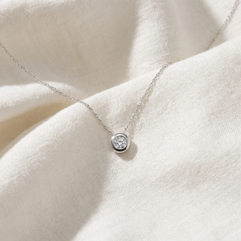 14K White Gold 1/2ct Round Cut Solitaire Diamond Solitaire Bezel Pendant