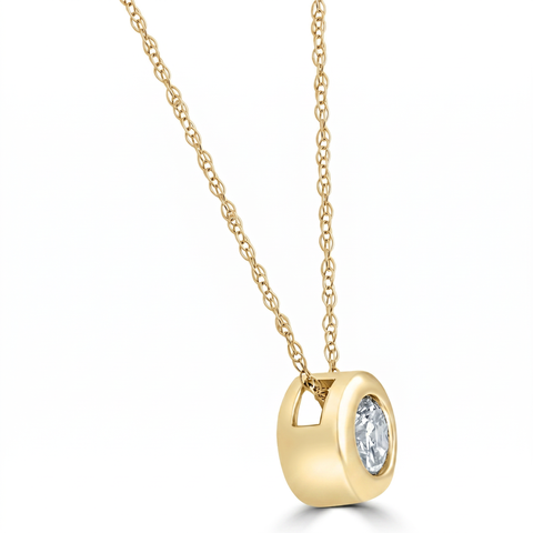 14K Yellow Gold 1/4 ct Diamond Solitaire Pendant Necklace 18"