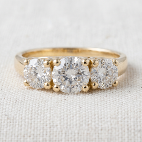 2ct Round Diamond 3-Stone Engagement Ring 14K Yellow Gold Solitaire Round Cut