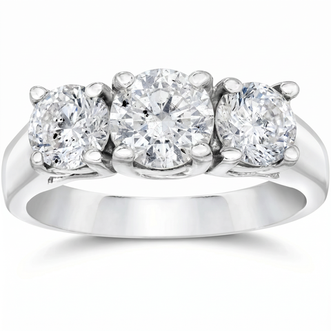 2ct Three Stone Diamond Engagement Ring 14k White Gold Round Brilliant Solitaire