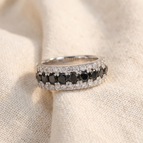 1 5/8ct Black & White Diamond Womens Wedding Anniverary Ring 14K