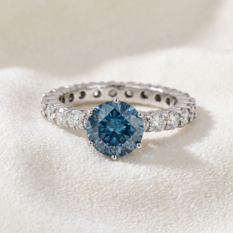 4 3/4ct Blue & White Diamond Eternity Engagement Ring 14K White Gold Lab Grown