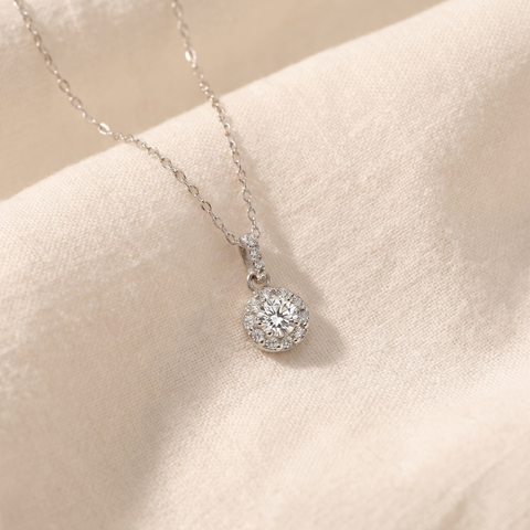 1/4ct Diamond Petite Halo Solitaire Pendant 14K White Gold Necklace