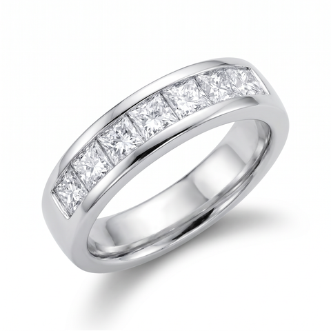 1 Ct Princess Cut Channel Set Diamond Wedding Ring 14K White Gold