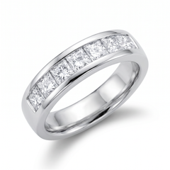 1 Ct Princess Cut Channel Set Diamond Wedding Ring 14K White Gold