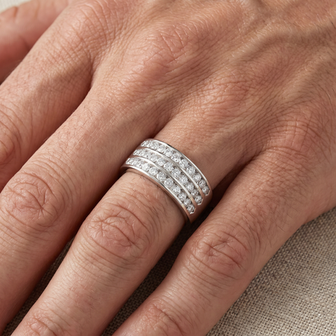 1 Ct TDW Three Row Channel Set Diamond Wedding Ring 10k White Gold Band