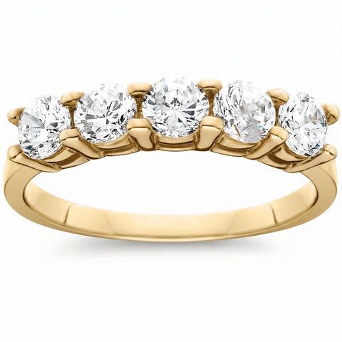 1 1/4ct Diamond Wedding 14k Yellow Gold Anniversary Ring 5-Stone High Polished