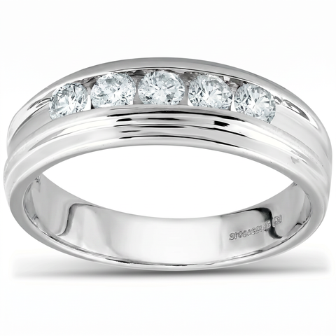 1/2 Ct Diamond Mens Wedding Ring 10k White Gold