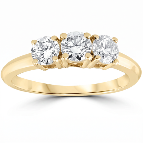 1ct Three Stone Diamond Engagement Solitaire Anniversary Ring 14K Yellow Gold