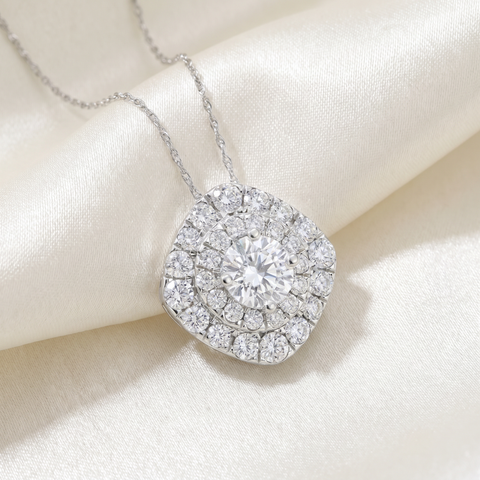 2 1/4Ct Diamond (1ct center) Cushion Halo Pendant White Gold Necklace Lab Grown