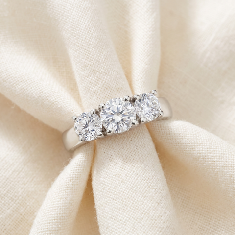 F/VS2 1 3/4Ct Three Stone Round Diamond Engagement Ring 14k White Gold Lab Grown