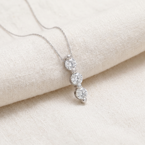 1Ct Diamond Necklace Three Stone Pendant in 10k Yellow Gold