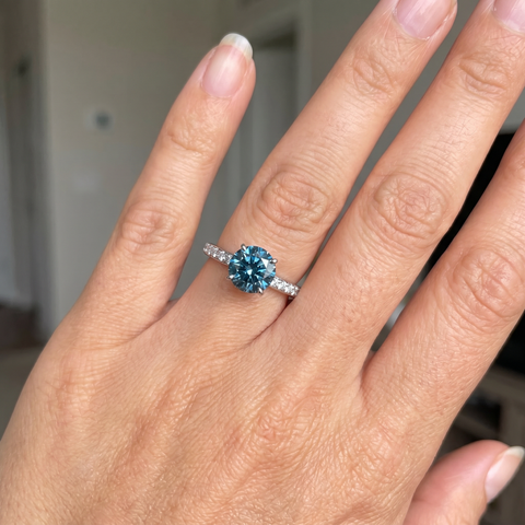 2Ct TW Round Brilliant Cut Big Blue Diamond Engagement Ring in 14k White Gold