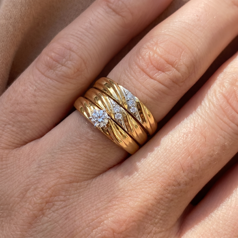 1/3ct Diamond Engagement Trio Wedding Band Set 14K Yellow Gold