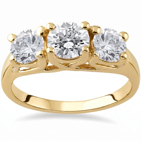 3 1/2ct GVS Diamond 3-Stone 14k Yellow Gold Engagement Ring Lab Grown