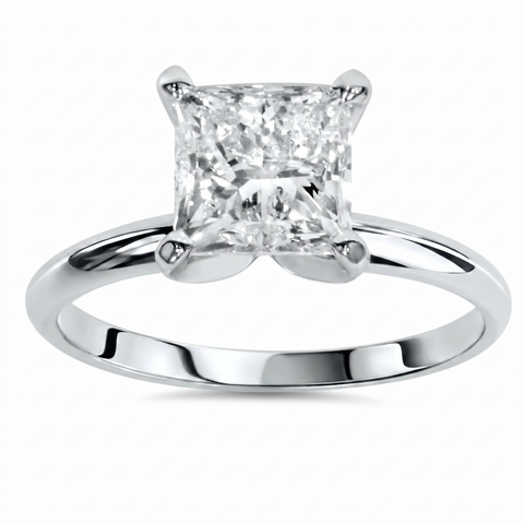 Certified 2Ct Princess Cut Solitaire Diamond Engagement Ring 14k Gold Lab Grown