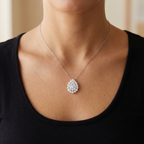 2Ct TW Real Diamond Tear Drop Pendant 10k White Gold 18" Women's Necklace