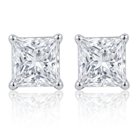 1ct Princess Cut Lab Grown Diamond Studs 14K White Gold