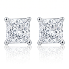 Certified F/VS 3Ct Princess Cut Diamond Studs 14k White Gold Lab Grown