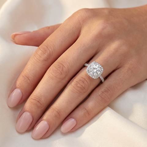 2CT Round Cushion Halo Diamond Solitaire Engagement Ring White Gold Lab Grown (G-H, VS2-SI1)