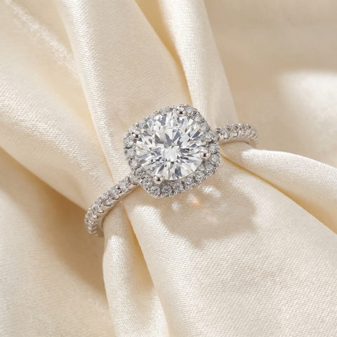 Certified 2Ct Cushion Halo Lab Grown Diamond Engagement Ring Gold (G/VS-SI1)