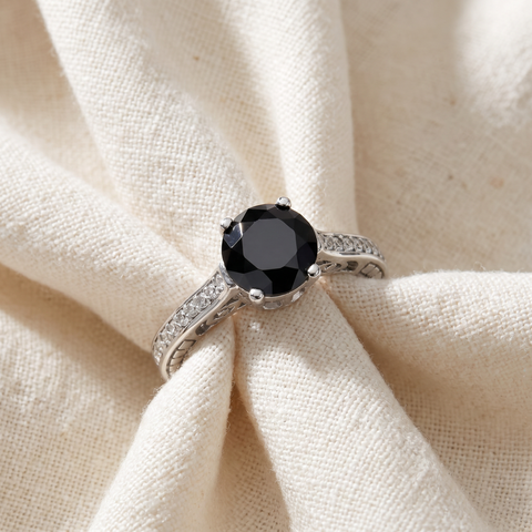 2 1/4 ct Treated   Black Diamond Engagement Ring 14K White Gold