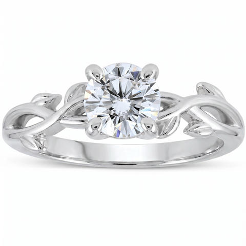 VVS 1 1/4 ct Solitaire Moissanite Vine Engagement Ring 14k White Gold