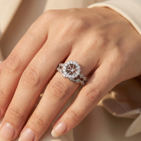 1/2ct   Halo Diamond Engamnet Bridal Ring Set Semi Mount 14K White Gold