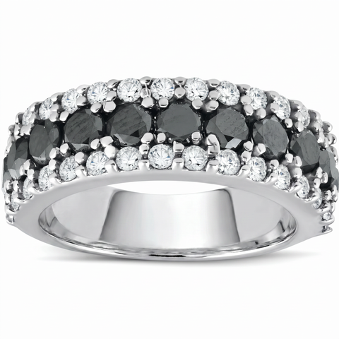 1 5/8ct Treated Black & White Diamond Wide Womens Wedding Ring 14K White Gold