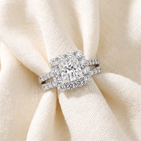 Certified 3.50Ct Princess Diamond Halo Engagement Wedding Rings Gold Lab Grown