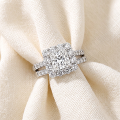 Certified 3.50Ct Princess Diamond Halo Engagement Wedding Rings Gold Lab Grown