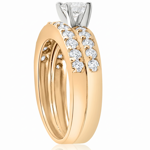 14k Yellow Gold 1 Carat Round Diamond Engagement Ring Matching Wedding Band Set