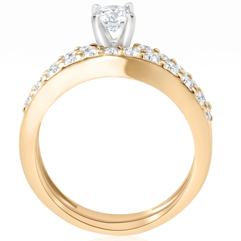 14k Yellow Gold 1 Carat Diamond Engagement Ring Matching Wedding Band Set