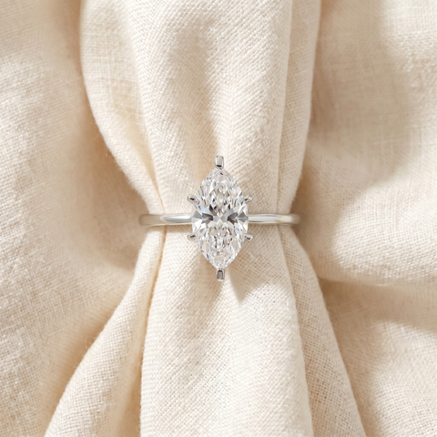 Certified 1Ct FG/VVS Marquise Diamond Engagement Ring 14k White Gold Lab Grown