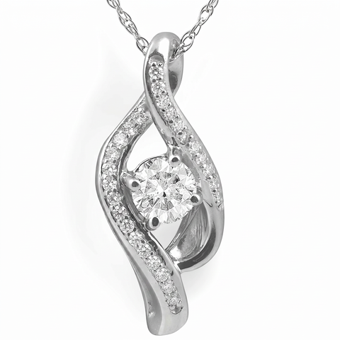 1/3ct Diamond Solitaire Curve Pendant 10k White Gold 3/4" Tall