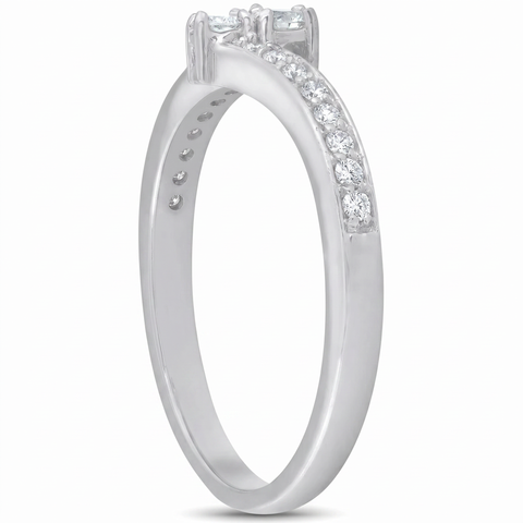 1/4 Ct Two Stone Diamond Engagement Forever Us Ring White Gold Anniversary Band
