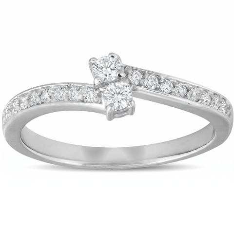 1/4 Ct Two Stone Diamond Engagement Forever Us Ring White Gold Anniversary Band