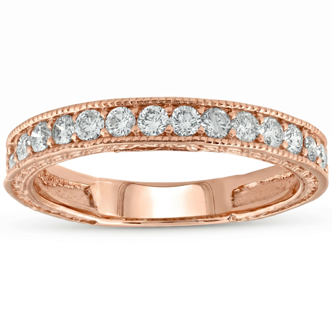 14k Rose Gold 1/3ct Diamond   Wedding Ring Scroll Pattern Stackable Band